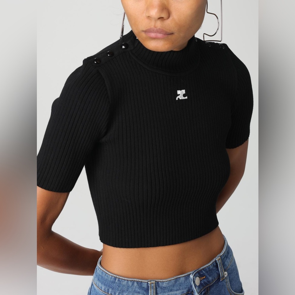 Courrèges Ribbed-knit cropped sweater - Size Small